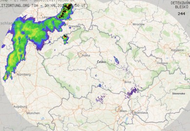 Radar srážek + blesky ČR